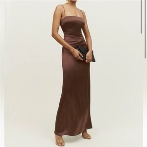 Reformation Brown Frankie Silk Dress